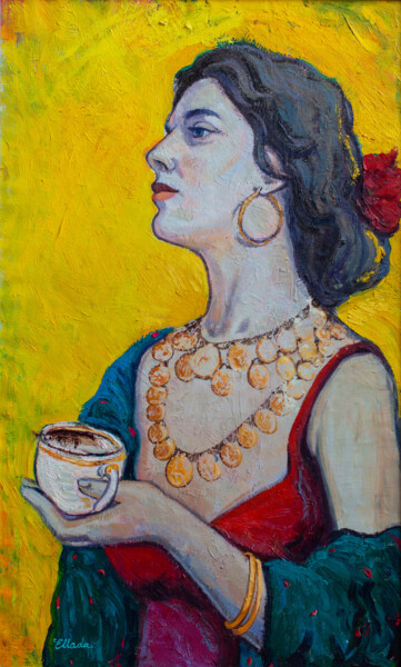 Painting titled "Margo" by Ellada Ismayil, Original Artwork, Oil Mounted on Wood Stretcher frame