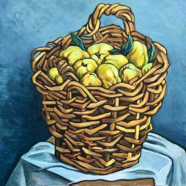 Painting titled "Quince basket" by Ellada Ismayil, Original Artwork, Oil