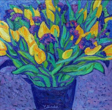 Картина под названием "Yellow tulips" - Ellada Ismayil, Подлинное произведение искусства, Масло Установлен на artwork_cat.
