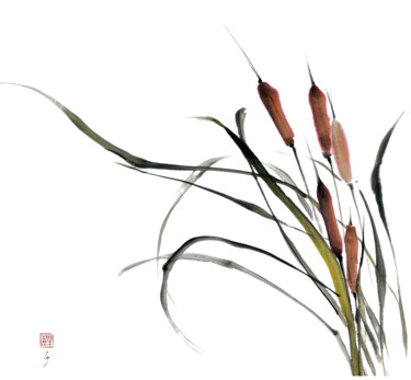 Pittura intitolato "Reeds in the wind" da Ellada Saridi, Opera d'arte originale, Acquarello