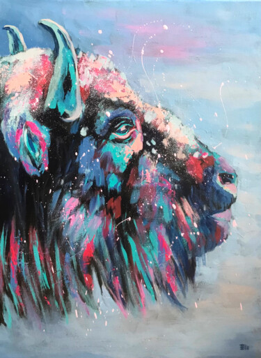 "Bison head" Pintura titulada ""Bison head"" por Elle Mccarthy, Obra de arte original, Acrílico Montado en Bastidor de camilla de madera