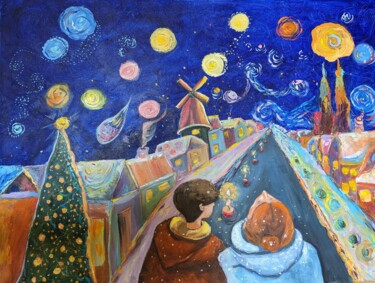 Schilderij getiteld "A magical Christmas…" door Ellen Frischbutter, Origineel Kunstwerk, Olie