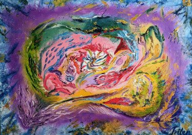 Pittura intitolato "Rosafarbener Drache…" da Ellen Frischbutter, Opera d'arte originale, Olio