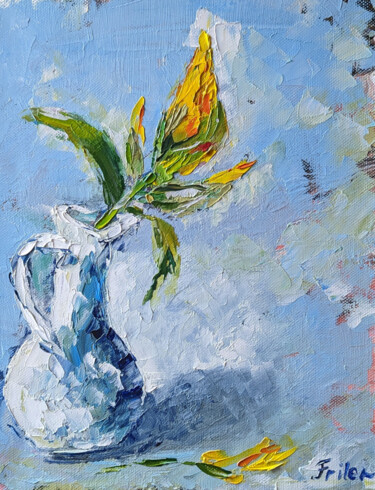 Schilderij getiteld "Gelbe Schwertlilie…" door Ellen Frischbutter, Origineel Kunstwerk, Olie