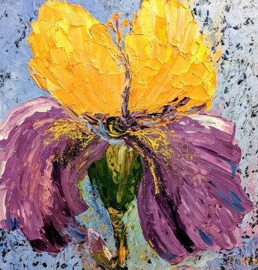 Schilderij getiteld "Sonnenschein Iris" door Ellen Frischbutter, Origineel Kunstwerk, Olie