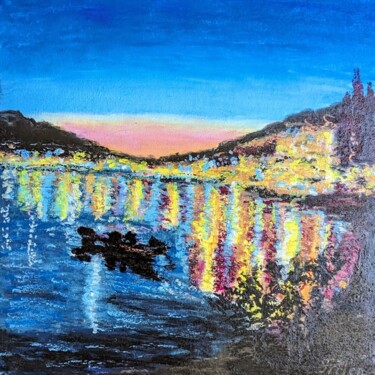 Malerei mit dem Titel "Abendliche Bucht" von Ellen Frischbutter, Original-Kunstwerk, Pastell