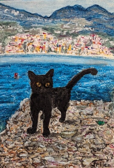 Картина под названием "Eine schwarze Katze…" - Ellen Frischbutter, Подлинное произведение искусства, Масло