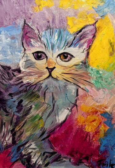 Schilderij getiteld "Katzenmotiv in weic…" door Ellen Frischbutter, Origineel Kunstwerk, Olie