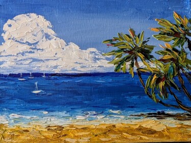 Malerei mit dem Titel "Meer, Palmen und Sa…" von Ellen Frischbutter, Original-Kunstwerk, Öl