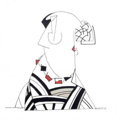 Drawing titled "Lady With Red Jewel…" by Ellen Shire, Original Artwork, Ink