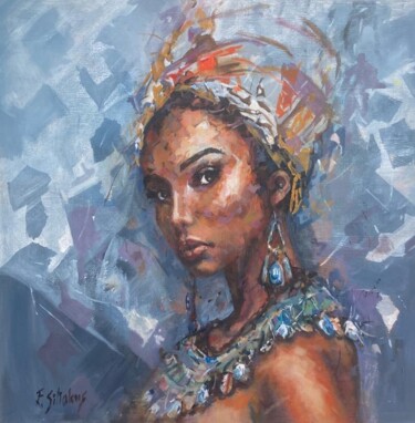 Painting titled "Africa beauty with…" by Ellen Siliakus - Instagram Ellensiliakus, Original Artwork, Acrylic Mounted on Wood…