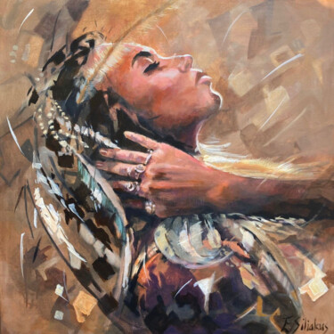 Pittura intitolato "Bohemian woman with…" da Ellen Siliakus - Instagram Ellensiliakus, Opera d'arte originale, Acrilico