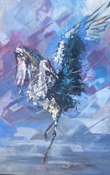 Painting titled "Crane colorful colo…" by Ellen Siliakus - Instagram Ellensiliakus, Original Artwork, Acrylic