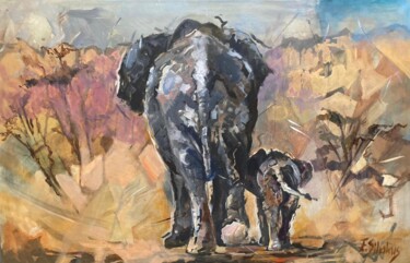 Pittura intitolato "March of the elepha…" da Ellen Siliakus - Instagram Ellensiliakus, Opera d'arte originale, Acrilico