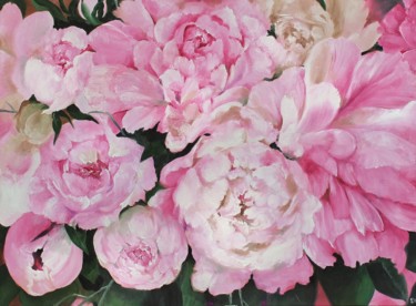 Картина под названием ""Розовые пионы"" - Elena Strelets, Подлинное произведение искусства, Масло Установлен на Деревянная р…