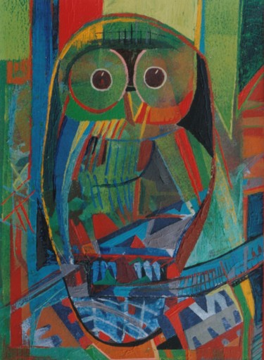 Painting titled "owl" by Ellen Van Randeraat, Original Artwork, Acrylic