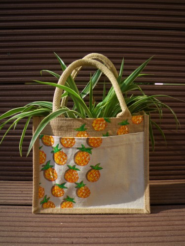 Textile Art με τίτλο "Pluie d'ananas" από Nora Leynadier, Αυθεντικά έργα τέχνης, Ακρυλικό