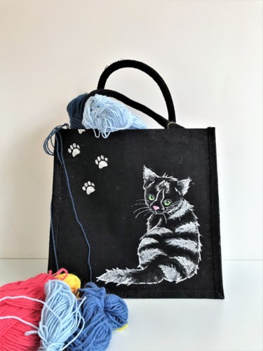 Textile Art titled "Oh my cat!!" by Nora Leynadier, Original Artwork, Accessories