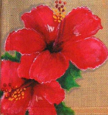 Textile Art titled "Hibiscus rouge amour" by Nora Leynadier, Original Artwork, Accessories