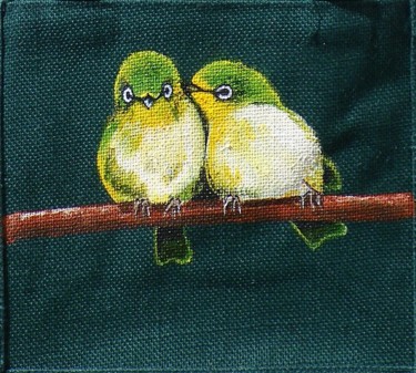 Arte textil titulada "Birds love #artists…" por Nora Leynadier, Obra de arte original, Accesorios