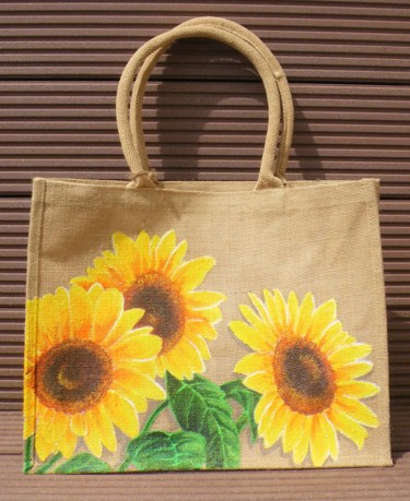Textile Art titled "Sunflowers love" by Nora Leynadier, Original Artwork, Accessories