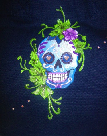 "Girly sugar skull" başlıklı Tekstil Sanatı Nora Leynadier tarafından, Orijinal sanat, Aksesuarlar