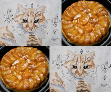 Painting titled "Caramel king cat &…" by Emmanuelle Guillard, Original Artwork