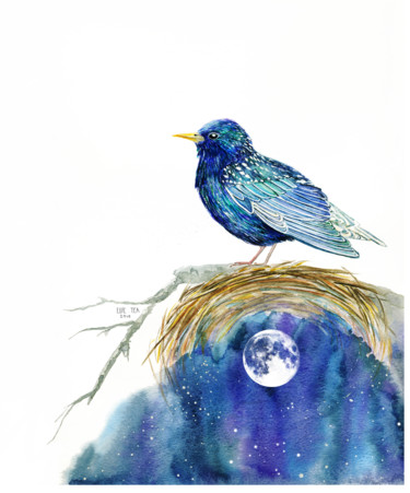 Цифровое искусство под названием "Bird / Moon" - Ellie Tea, Подлинное произведение искусства, 2D Цифровая Работа