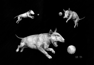 Рисунок под названием "Zero Gravity Dogs -…" - Ellie Tea, Подлинное произведение искусства, Шариковая ручка