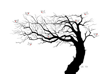 Цифровое искусство под названием "Robins' Tree" - Ellie Tea, Подлинное произведение искусства, 2D Цифровая Работа