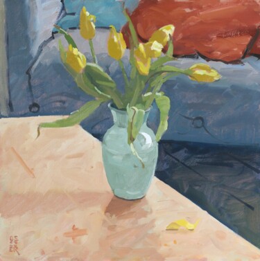 Картина под названием "Spring Tulips" - Elliot Roworth, Подлинное произведение искусства, Масло Установлен на картон