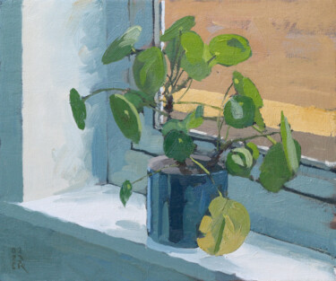 Painting titled "Money Plant" by Elliot Roworth, Original Artwork, Oil Mounted on Cardboard