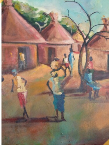 Peinture intitulée "Village" par Ellis Oyekola, Œuvre d'art originale, Acrylique