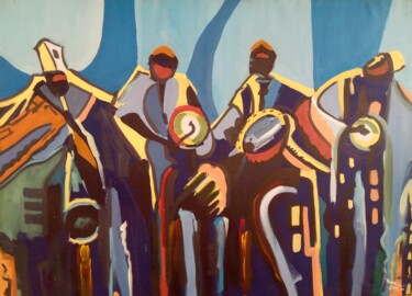 Картина под названием "Traditional Musicia…" - Ellis Oyekola, Подлинное произведение искусства, Акрил