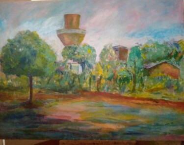 Painting titled "Imaginary landscape" by Ellis Oyekola, Original Artwork, Acrylic