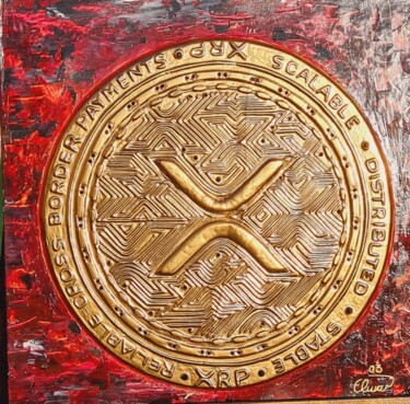 Γλυπτική με τίτλο "XRP on Fire. XRP AU…" από Elmar Gerald Arneitz, Αυθεντικά έργα τέχνης, Μέταλλα Τοποθετήθηκε στο Ξύλινο πά…