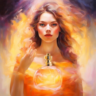 Digitale Kunst getiteld "Girl and Perfume 1.1" door Elmir Tatar, Origineel Kunstwerk, AI gegenereerde afbeelding