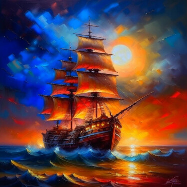 Digital Arts titled "sailboat 1.1" by Elmir Tatar, Original Artwork, AI generated image