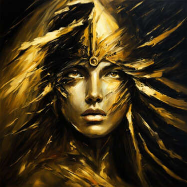 Arts numériques intitulée "Face and Gold 1.1" par Elmir Tatar, Œuvre d'art originale, Image générée par l'IA
