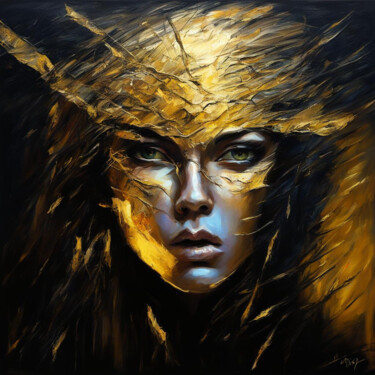 Arts numériques intitulée "Face and Gold 1.2" par Elmir Tatar, Œuvre d'art originale, Image générée par l'IA