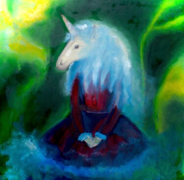 Painting titled "Unicorn metamorphos…" by Elmira Sharipova, Original Artwork, Oil Mounted on Wood Stretcher frame