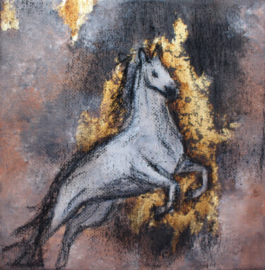 Картина под названием "Little white horse" - Elmira Sharipova, Подлинное произведение искусства, Акрил
