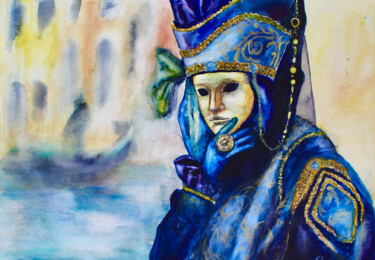 Desenho intitulada "Carnival of Venice" por Elmira Sharipova, Obras de arte originais, Aquarela