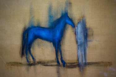 Картина под названием "Blue horse and spir…" - Elmira Sharipova, Подлинное произведение искусства, Масло
