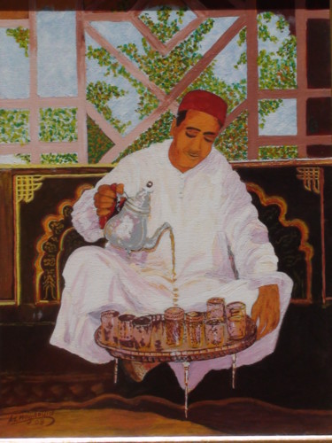 le thé marocain - Moroccan tea Peinture intitulée "le thé marocain - M…" par Abderrhim El Moujaouid, Œuvre d'art originale, Acrylique Monté sur Châssis en…