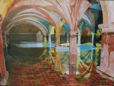 La Citerne portugaise d'Eljadida Peinture intitulée "La Citerne portugai…" par Abderrhim El Moujaouid, Œuvre d'art originale, Acrylique Monté sur Châssis en…