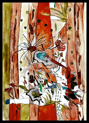 Peinture intitulée "survol en émoi" par Elobibie, Œuvre d'art originale, Aquarelle