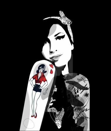 La chanteuse Amy winehouse Arts numériques intitulée "La chanteuse Amy wi…" par Elobibie, Œuvre d'art originale, Peinture numérique
