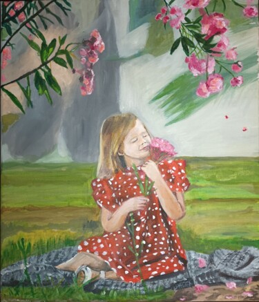 Painting titled "Au jardin" by Elodie Charlier, Original Artwork, Acrylic Mounted on Wood Stretcher frame