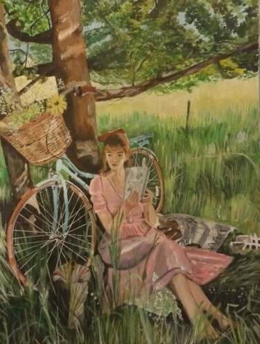 Картина под названием "Le vélo" - Elodie Charlier, Подлинное произведение искусства, Акрил